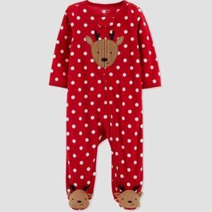Carter's Just One You Baby Girls' Dot Reindeer Fleece Footed Pajama - Size 3M